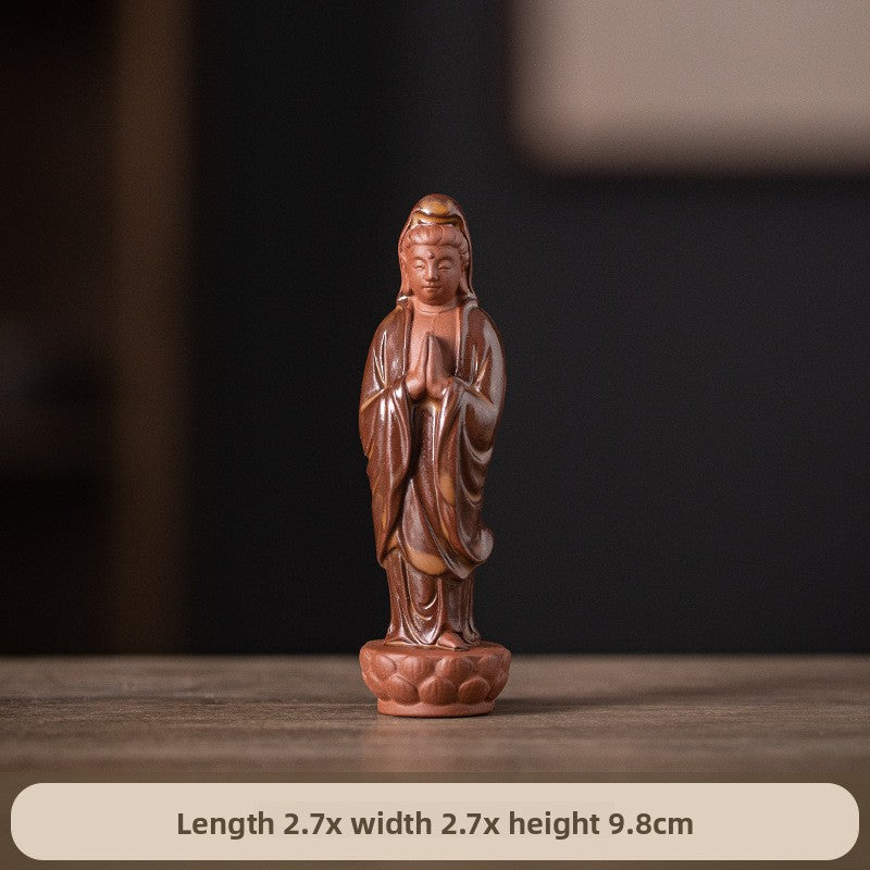zensoullab Creative Mini Small Ceramic Peace Guanyin Bodhisattva Chinese Style Bonsai Rockery Micro Landscape Fish Tank Zen Small Ornament