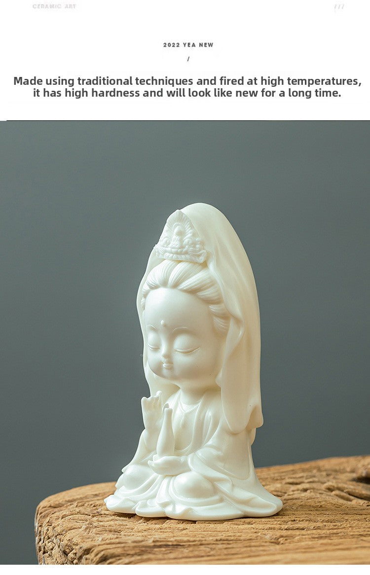 zensoullab Premium Ceramic Guanyin Bodhisattva Home Decoration Cute Desktop Ornament Office Entrance Peace Car Gift