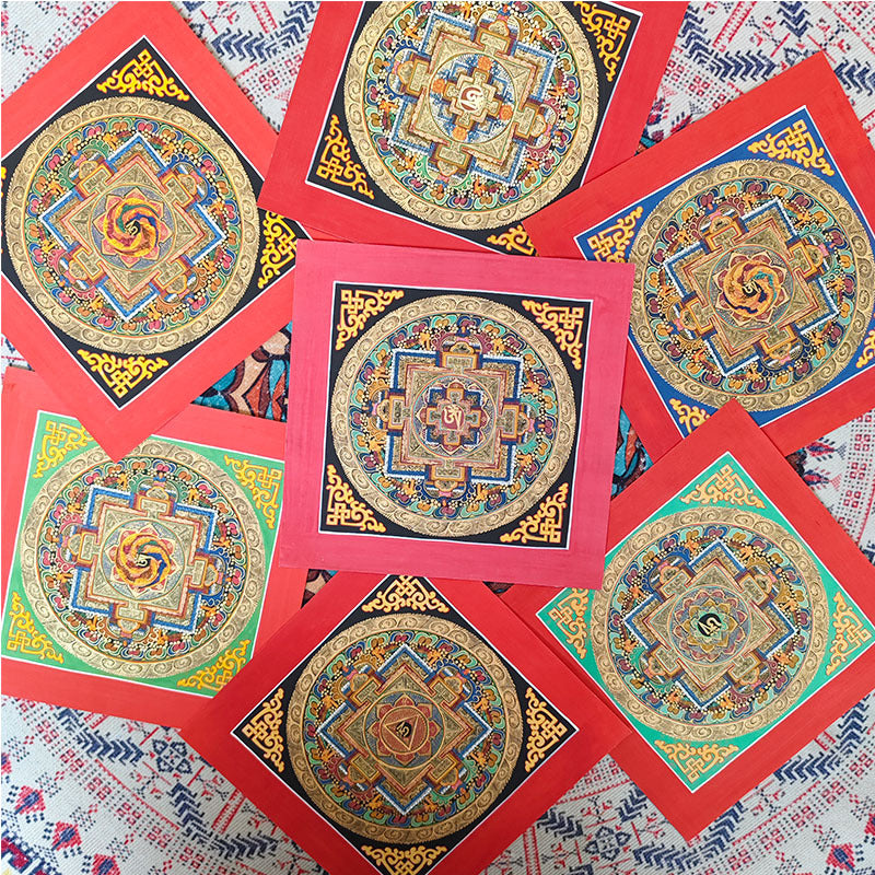 zensoullab Nepal Hand-painted Mandala Thangka Tibetan Six-Word Mantra Entrance Thangka Mandala Hanging Painting Decorative Painting Heart Wall Painting