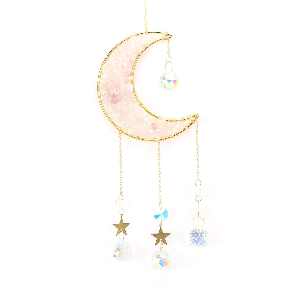zensoullab Handmade Beaded Natural Crystal Crushed Stone Moon Star Wind Chime Craft Decoration Pendant Sun Catcher