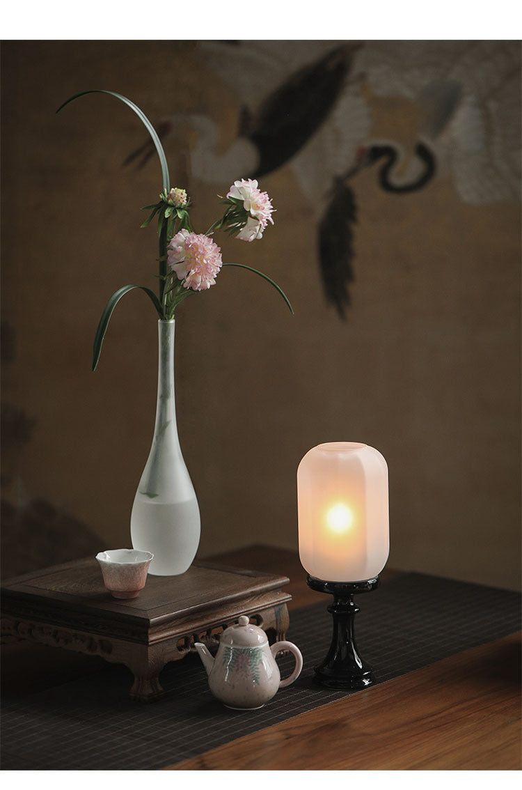 Zensoullab Antique Style Domestic Aromatherapy Candle Candlestick Chinese Zen Antique Lampshade Ceramic Decoration Tea Room Ambience Light