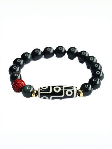zensoullab Natural Obsidian Bracelet Nine-Eyed Dzi Bead Agate Bracelet Tibetan Style Jewelry
