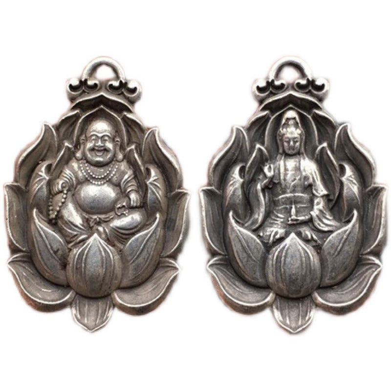 zensoullab Tibetan Silver Lotus Guanyin Buddha Pendant Keychain Car Key Holder Protective Buddha Pendant Vintage Craft
