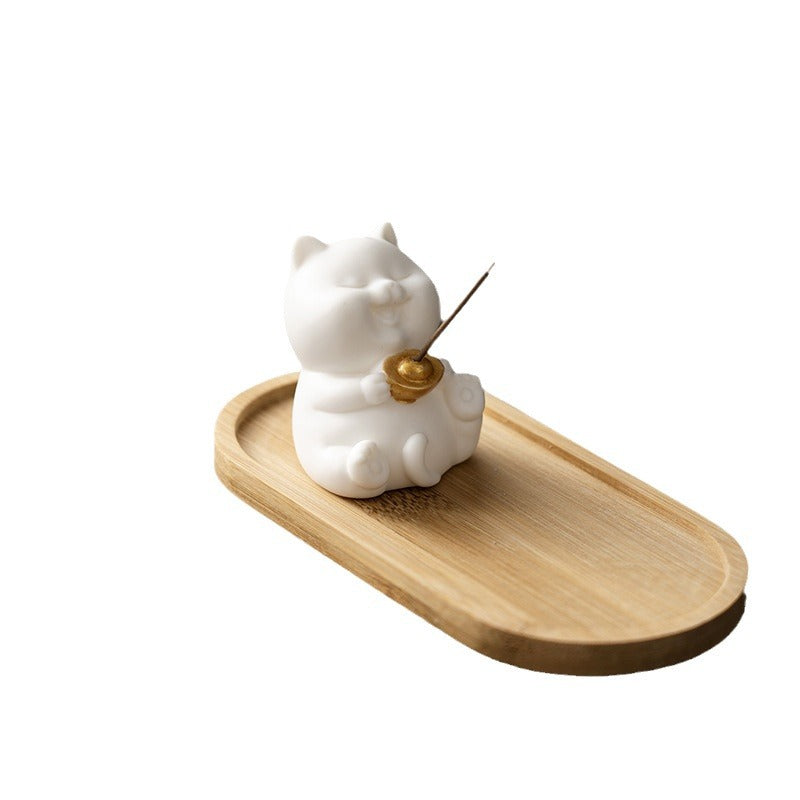 zensoullab Cute Forbidden City Kitten Ceramic Incense Holder Aromatherapy Burner Ornament Soft Healing Tea Table Tea Pet Indoor Incense Burner