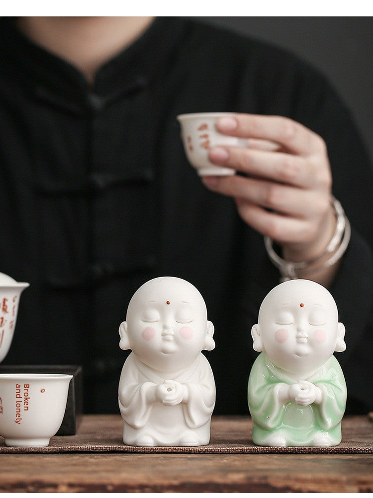 Zensoullab Creative Ceramic Ornaments Cute Little Monk Incense Burner Home Worship Incense Holder Incense Burner Incense Holder Indoor Sandalwood Holder