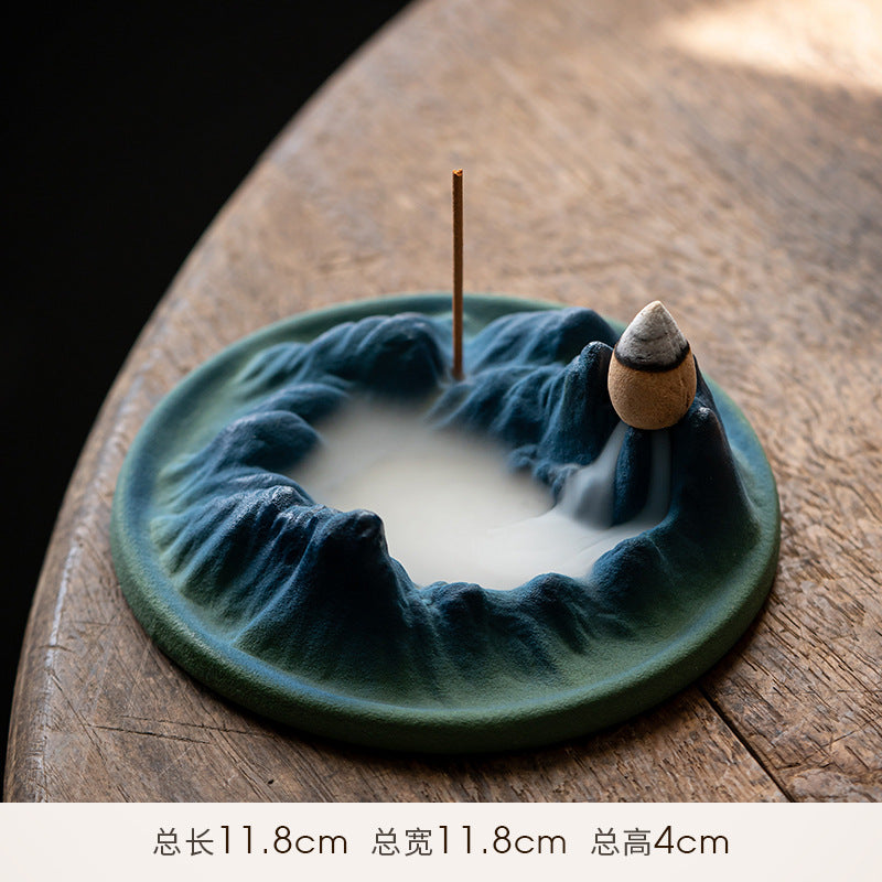 Zensoullab Thousand-Li Landscape Ceramic Wire Incense Holder Backflow Incense Burner Home Indoor Incense Burner Zen Study Tea Table Incense Holder Ornaments