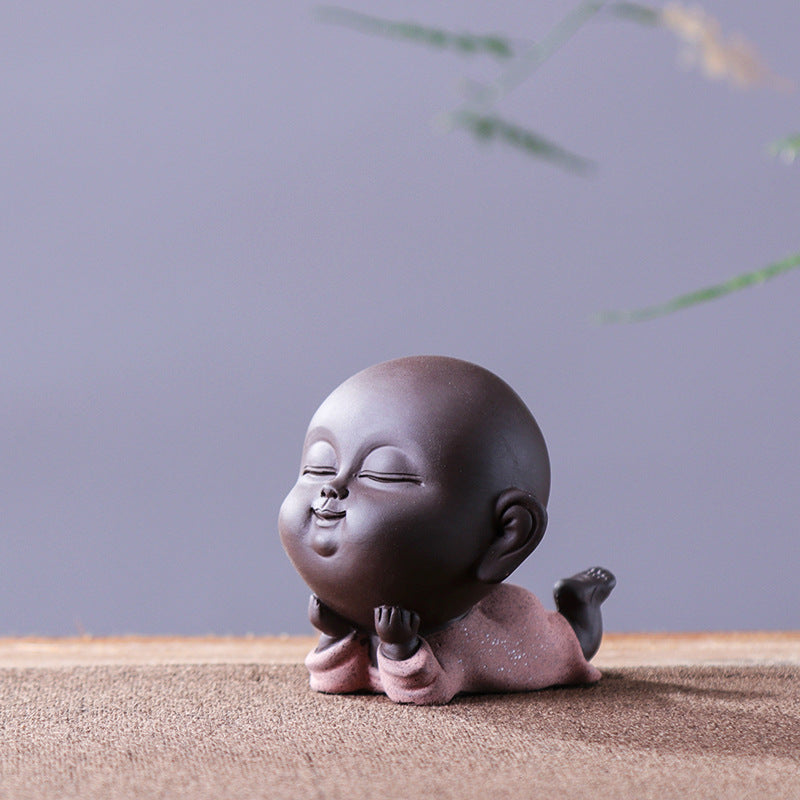 zensoullab Premium Yixing Zisha Cute Little Monk Tea Pet Tea Play Tea Tray Accessories Ceramic Little Sha Mi Bonsai Zen Ornament