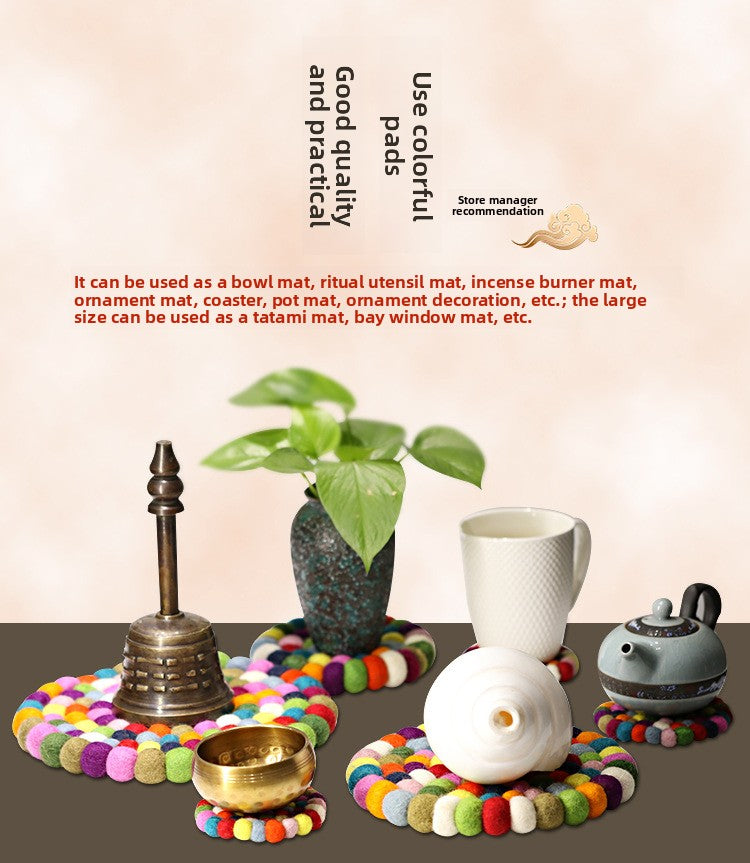 zensoullab Nepal Handmade Wool Felt Mat Round Ball Wool Ball Mat Bowl Mat Coaster Incense Burner Ritual Tool Mat Direct Supply