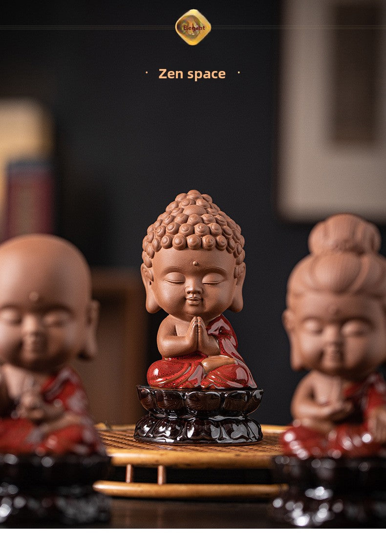 zensoullab Zen Chinese Style Saha Three Saints Desktop Ornament Creative Home Ceramic Buddhist Living Room Entrance Display Shelf Decoration