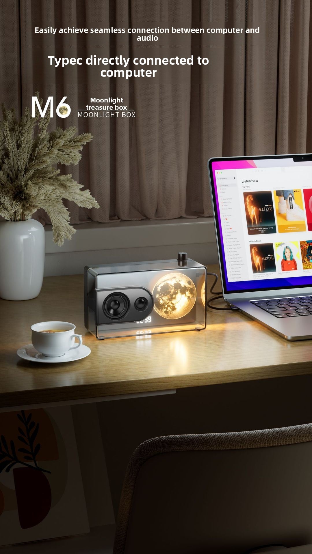 zensoullab Transparent Moonlight Box Bluetooth Speaker Atmosphere Clock Alarm Clock White Noise Moon Bluetooth Speaker Gift