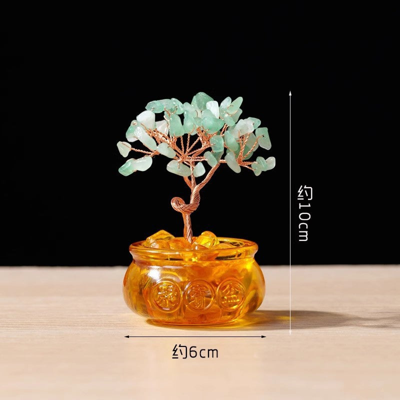 zensoullab Natural Yellow Crystal Money Tree Ornament Amethyst Wealth-Attracting Treasure Bowl Office Desk Decoration