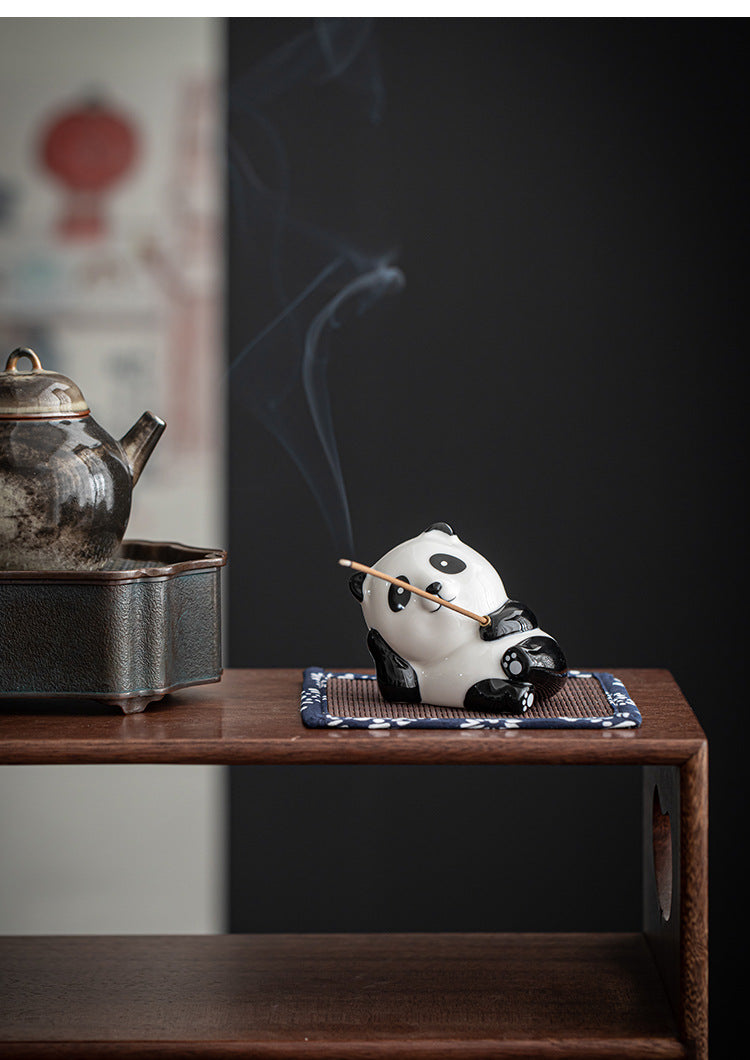 zensoullab Creative Cute Panda Hand-painted Ceramic Ornament Tea Pet Home Indoor Sandalwood Incense Holder Incense Tray Incense Stand