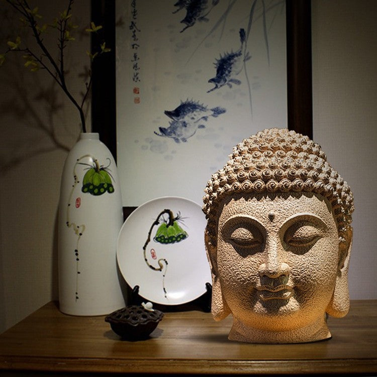 zensoullab New Chinese Style Buddha Head Buddha Statue Zen Ornament Large Compassion Buddha Head Southeast Asian Entrance Hallway Buddhist Decoration