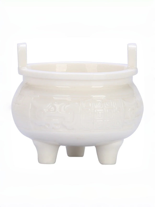 zensoullab Chinese Style Mini Ceramic Incense Burner Tea Room Home Worship Three-legged Incense Burner Portable Incense Holder Incense Ceremony Zen Small Ornament
