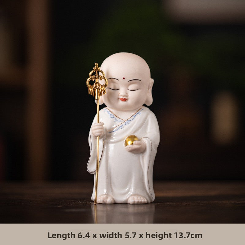 zensoullab Chinese Ceramic Three Saints Shakyamuni Guanyin Ksitigarbha Desktop Ornaments Creative Living Room Small Ornaments Home Decorations