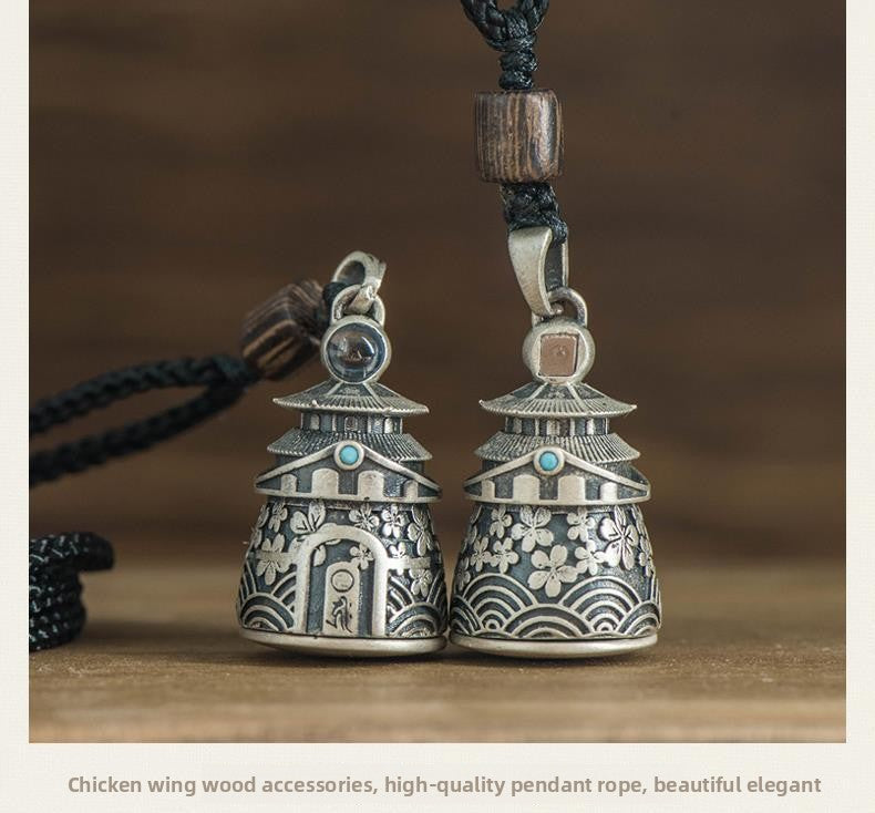 zensoullab Thai Silver Vintage Openable Buddha Pagoda Necklace with Heart Sutra Pendant Hollow Design for Men and Women