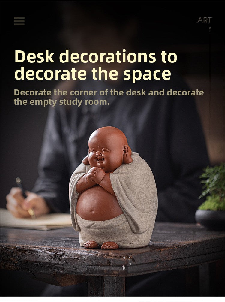 zensoullab Buddha Bodhisattva Big Belly Laughing Buddha Wealth-Attracting Ceramic Zisha Ornament Office Decoration Housewarming Gift
