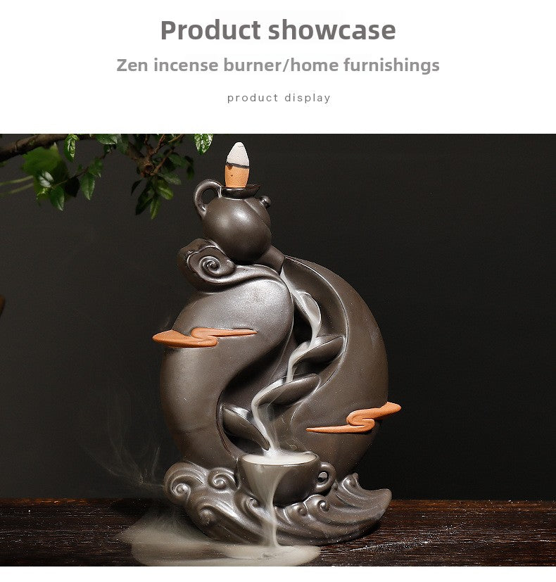 zensoullab New Teapot Smoke Backflow Incense Burner Large Ceramic Ornamental Incense Burner Home Decor Craft
