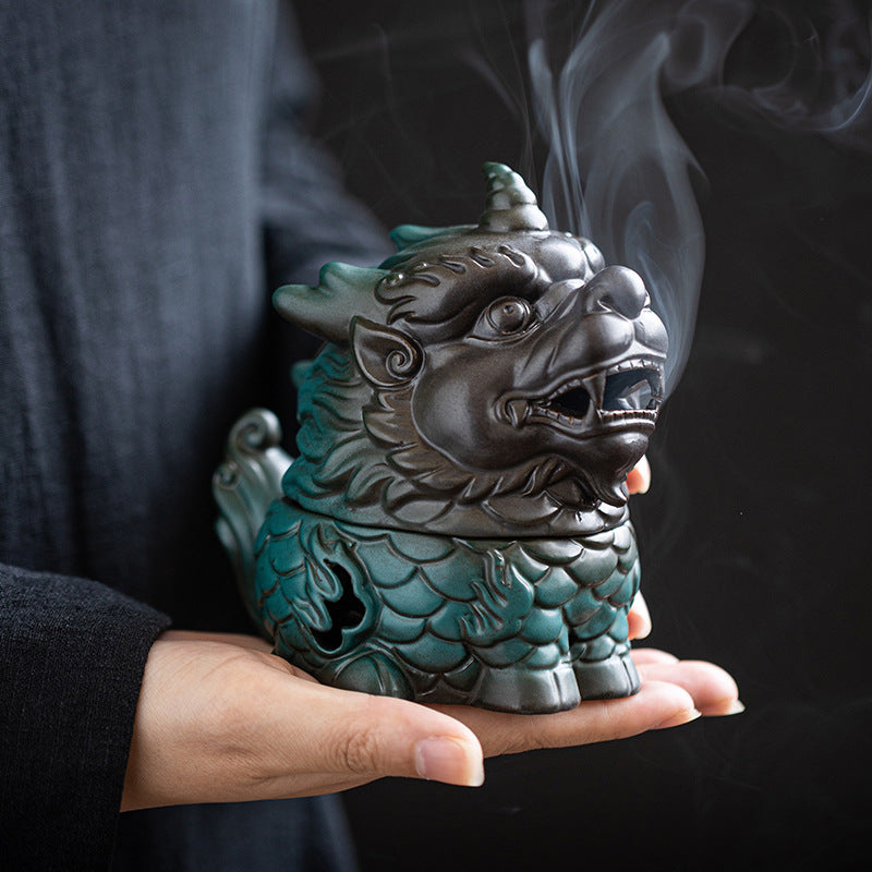 zensoullab Kirin Incense Burner Wealth-Attracting Divine Beast Agarwood Sandalwood Tea Table Home Indoor Incense Ceremony New Chinese Zen Ceramic Ornament