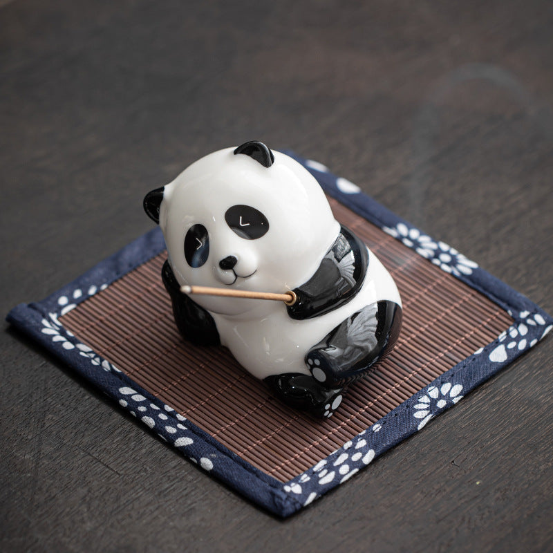 zensoullab Creative Cute Panda Hand-painted Ceramic Ornament Tea Pet Home Indoor Sandalwood Incense Holder Incense Tray Incense Stand