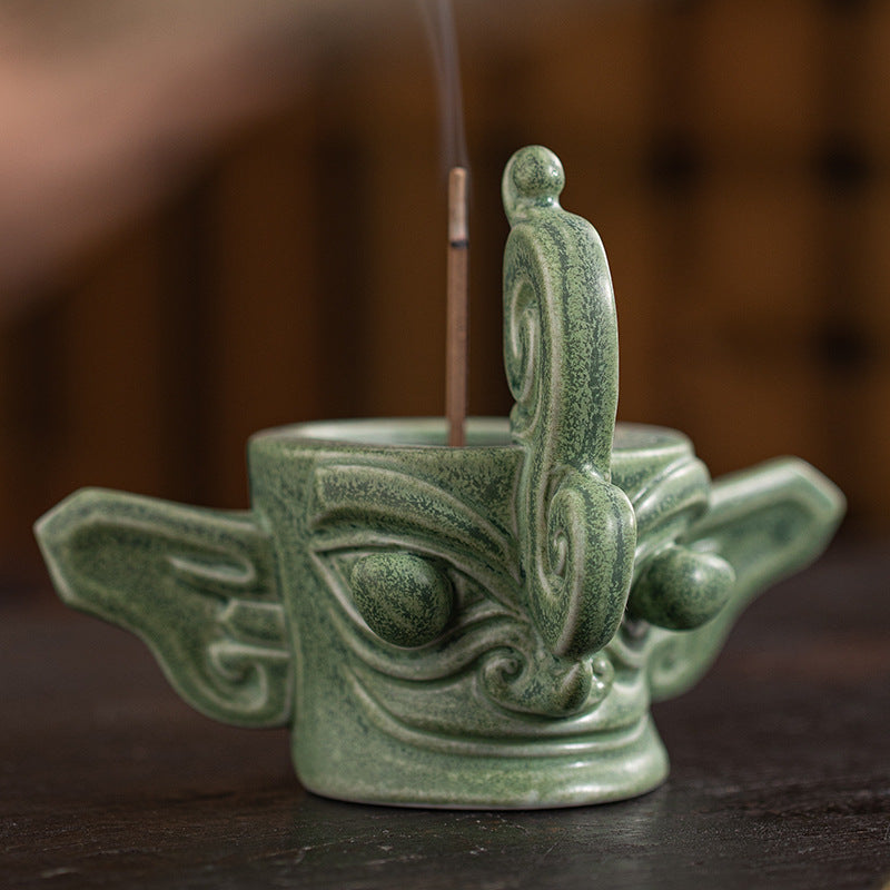 zensoullab Chinese Retro Cultural Creative Sanxingdui Bronze Long Eyes Mask Incense Holder Aromatherapy Burner Home Indoor Ceramic Incense Burner