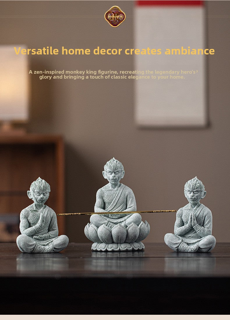 zensoullab Zen Style Chinese Green Sandstone Zen Sitting Monkey King Desktop Ornament Creative Living Room Fish Tank Landscaping Decoration