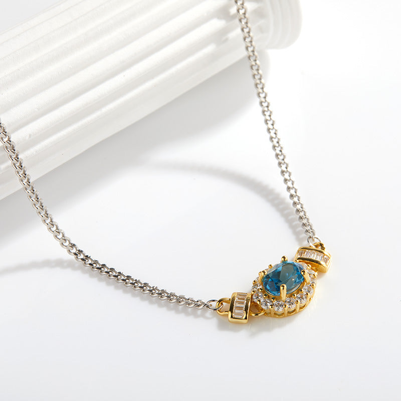 zensoullabs 925 Sterling Silver Inlaid Natural Multicolor Optional Gemstone Egg Pendant Collarbone Necklace Light Luxury Niche High-end Feel