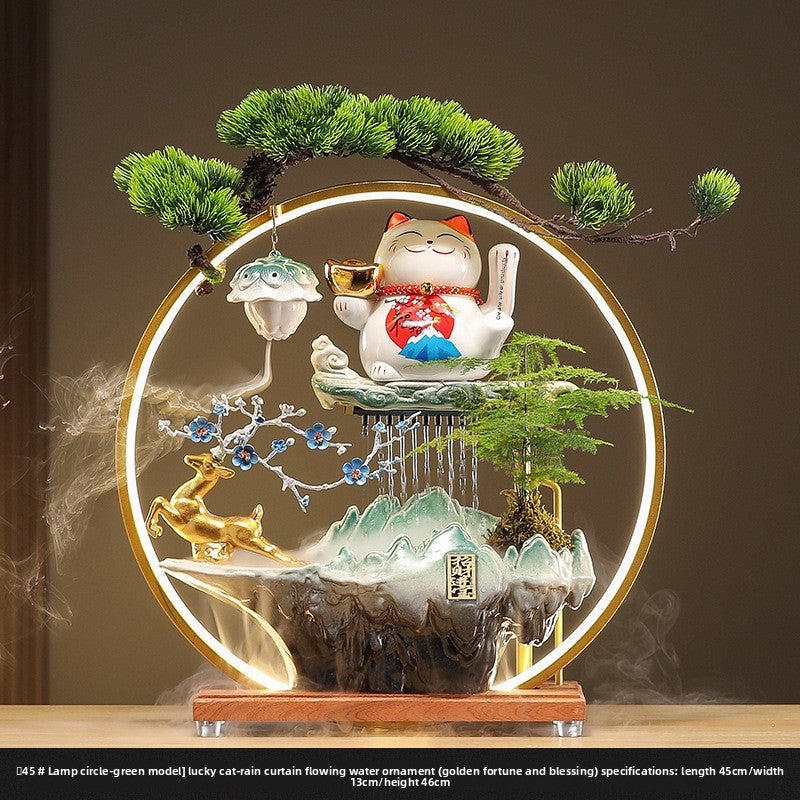 zensoullab Lucky Cat Flowing Water Wealth-Attracting Ornament Circulating Water Living Room Desktop Decoration