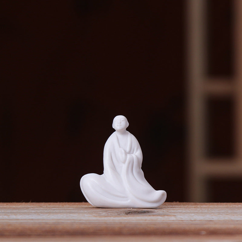 zensoullab Premium Handmade Ceramic Figure Bonsai Fish Tank Decoration White Porcelain Tathagata Little Monk Chinese Style Mini Small Ornament
