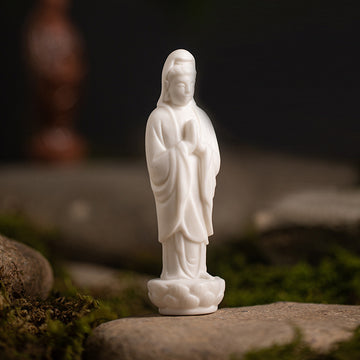 zensoullab Creative Mini Small Ceramic Peace Guanyin Bodhisattva Chinese Style Bonsai Rockery Micro Landscape Fish Tank Zen Small Ornament