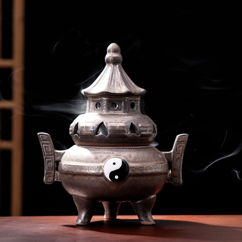 zensoullab Creative Ceramic Antique Incense Burner Tai Chi Bagua Tower Incense Burner Indoor Tea Ceremony Accessories Zen Home Decor