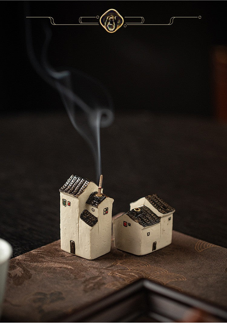 zensoullab Jiangnan Style Ceramic Mini Small House Incense Socket Zen Tea Room Tea Table Ancient Style Small Incense Burner Incense Holder Ornament