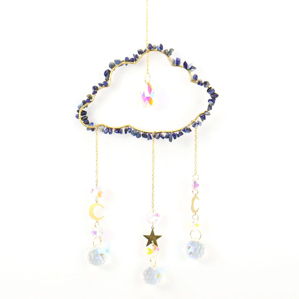 zensoullab Handmade Wire Wrapped Natural Crystal Crushed Stone Cloud Sun Catcher Hanging Ornament Wind Chime Decoration Pendant