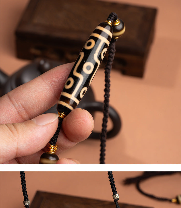 zensoullab Natural Yellow Nine-Eye Dzi Bead Necklace Taiwan Work Agate Pendant Unisex Couple Style Braided Necklace In Stock