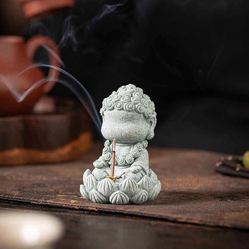 zensoullab Zen Style Chinese Qingsha Cultural Creative Four Small Buddha Incense Holder Incense Stand Incense Tray Tea Pet Living Room Indoor Tea Ceremony Aromatherapy Burner
