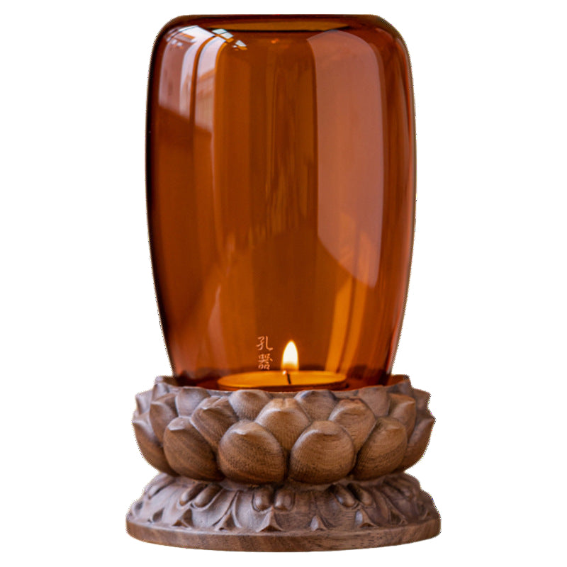 Zensoullab Antique Glass Candlestick Windshield Lampshade Lotus Buddha Candle Lamp Zen Tea Room Decoration Aromatherapy Candle Ambience Light