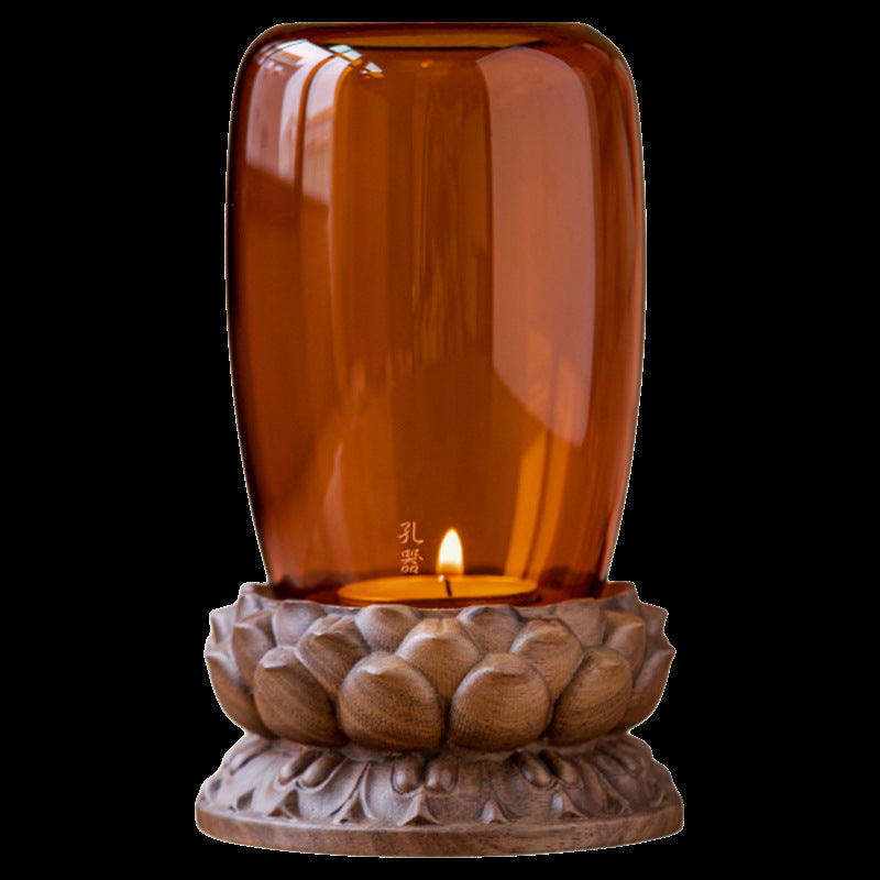 Zensoullab Antique Glass Candlestick Windshield Lampshade Lotus Buddha Candle Lamp Zen Tea Room Decoration Aromatherapy Candle Ambience Light