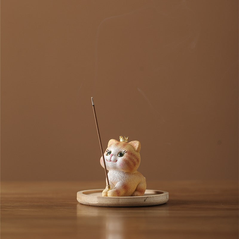 zensoullab Cat Ornament Tray Cute Resin Kitten Incense Holder Stand Trendy Toy Incense Stick Indoor Tea Room Aromatherapy Burner Home Use