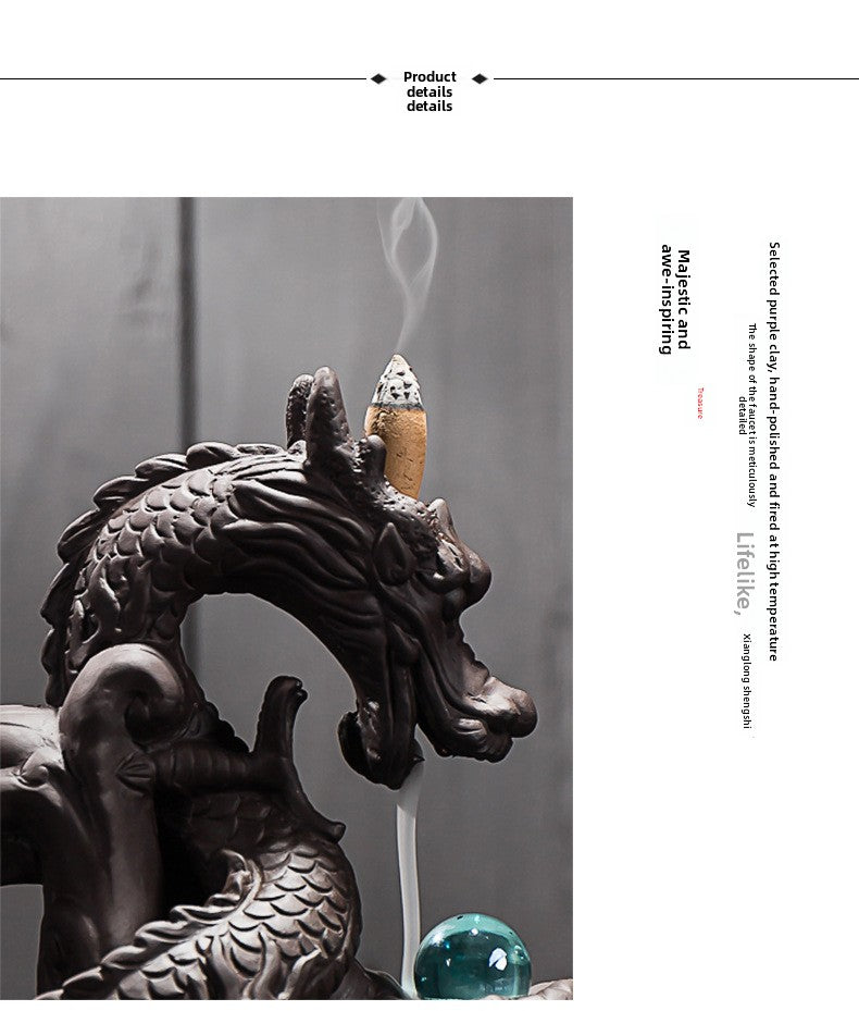 zensoullab New Purple Clay Dragon Backflow Incense Burner Creative LED Light Windproof Cover Dragon Backflow Incense Burner Home Decor Original