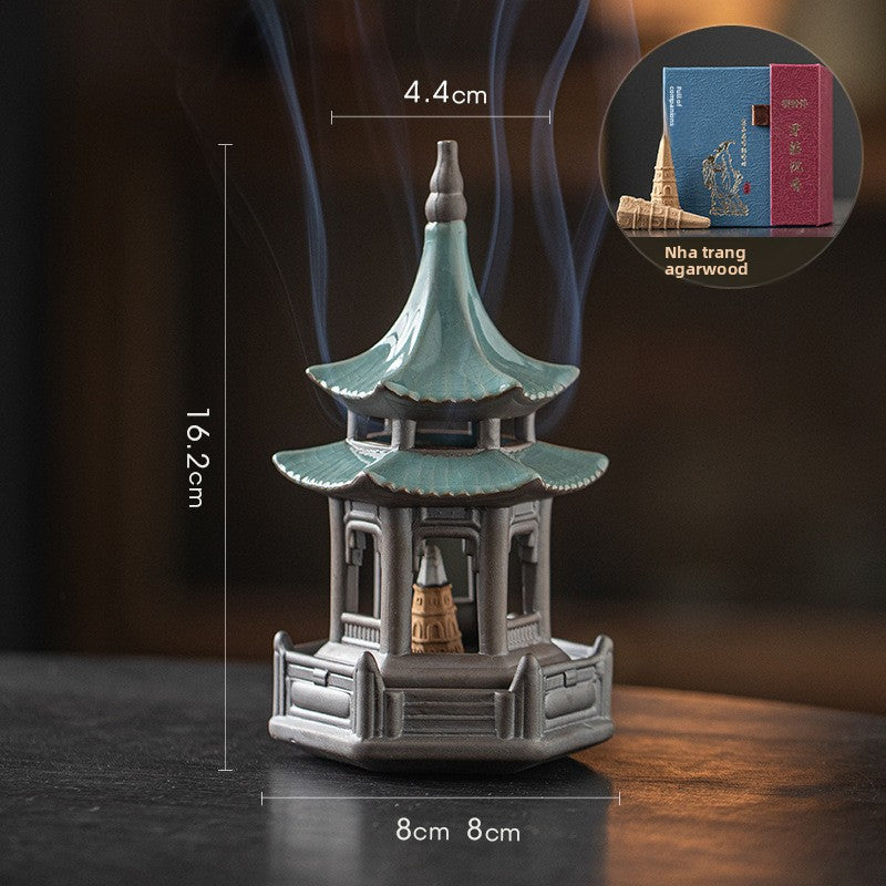 Zensoullab Creative Ceramic Hexagonal Pavilion Tower Incense Burner Home Indoor Incense Burner Zen Tea Room Incense Box Decoration the Machine of Incensing