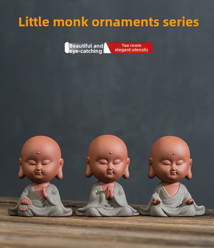 zensoullab Zen Style Yixing Clay Little Monk Tea Pet Tea Tray Tea Room Ornament Craft Figure Creative Space Decoration