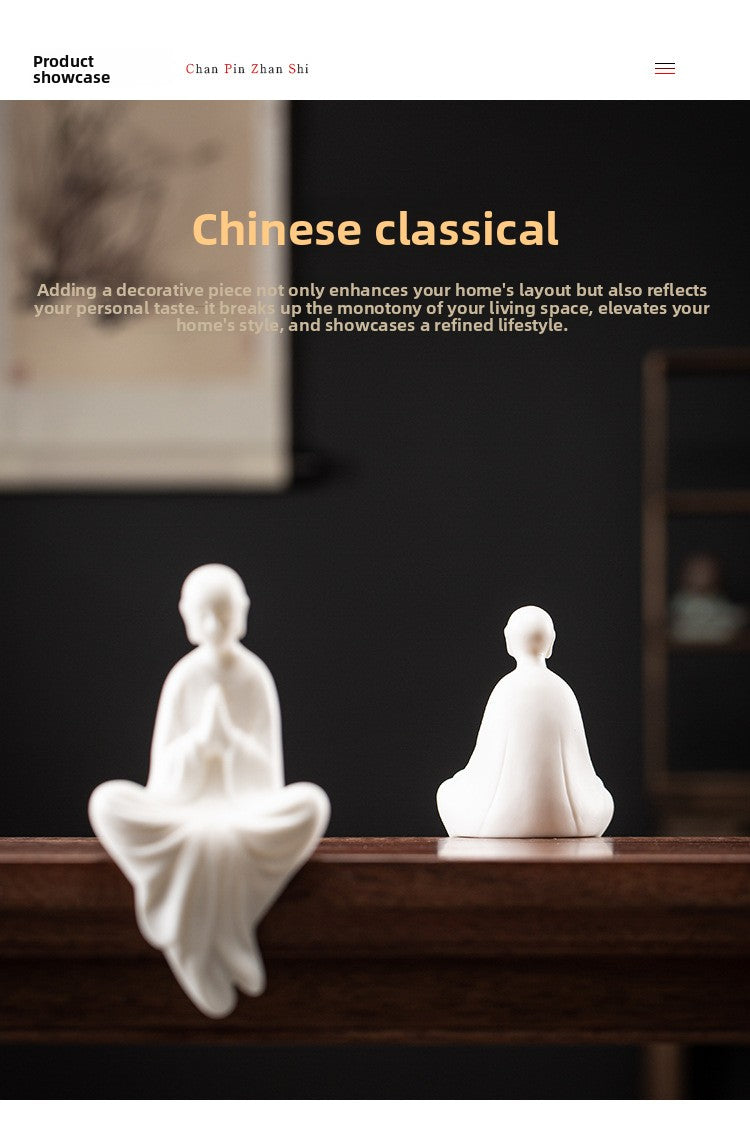 zensoullab Zen New Chinese Style White Porcelain Figure Formless Buddha Living Room Study Entrance Decoration Ceramic Little Monk Craft