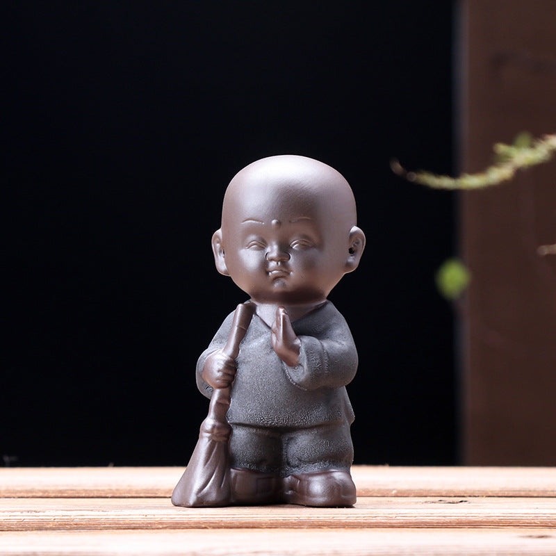 zensoullab Zen Purple Clay Little Monk Tea Pet Tea Play Ceramic Little Sha Mi Kung Fu Tea Set Accessories Home Handmade Ornament