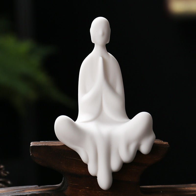 zensoullab Zen White Porcelain Formless Buddha Root Carving Accessories Ceramic Little Monk Chinese Style Living Room Entrance Hall Curio Rack Minimalist Small Ornaments
