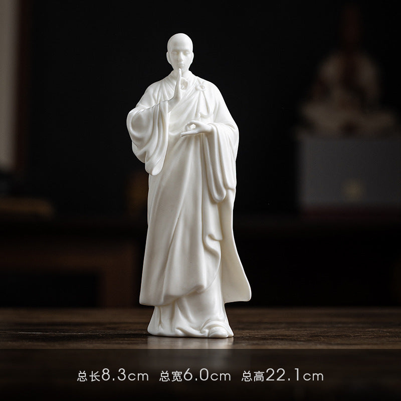 Zensoullab Zen Ceramic Monk Chinese Household Living Room Hallway Ornaments Monk Desktop Craft White Porcelain Character Decorations