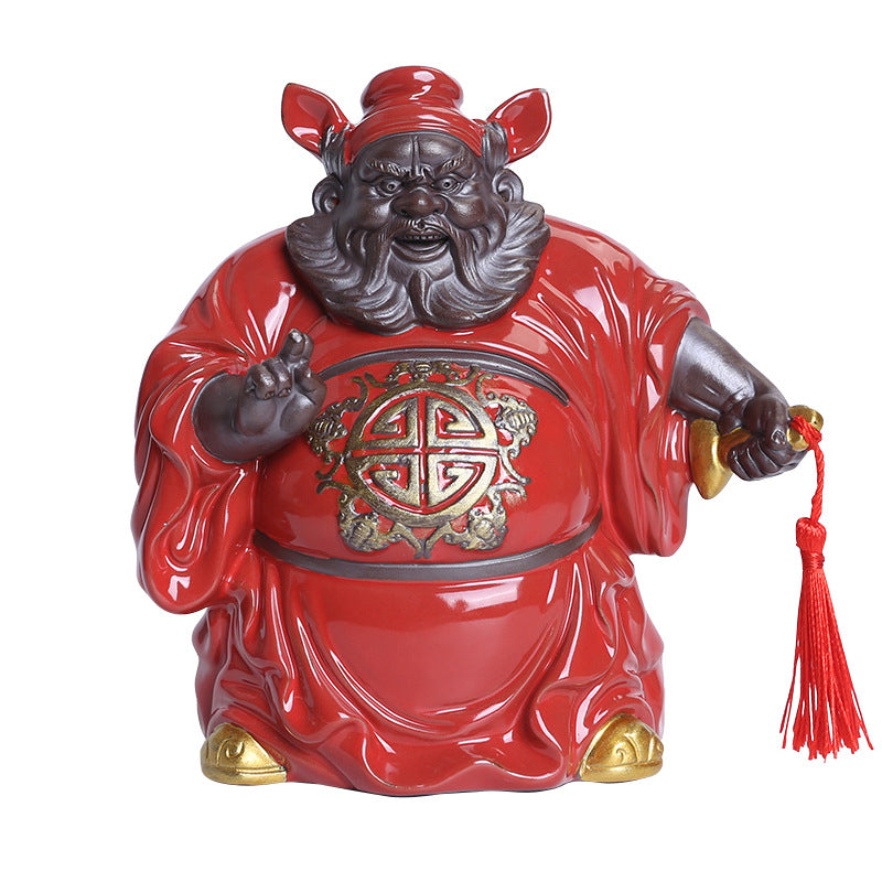 zensoullab Creative Ceramic Zhongkui Figurine Chinese Zen Style Character Ornament Home Living Room Tea Room Entrance Decoration Craft Gift