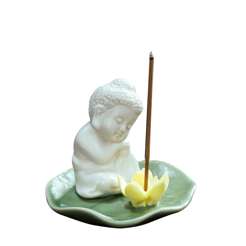 zensoullab Creative Home Decor Incense Holder Incense Tray Incense Stand Lotus Leaf Ceramic Incense Stick Holder Three Saints Home Living Room Tea Room Incense Burner