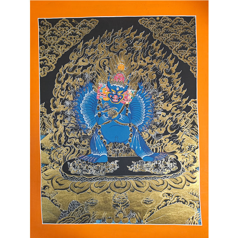 zensoullab Nepal Hand-painted Mahavairocana Thangka Yellow God of Wealth Manjushri Four-armed Guanyin Samantabhadra Green Tara Black Tang Entrance Hanging Painting
