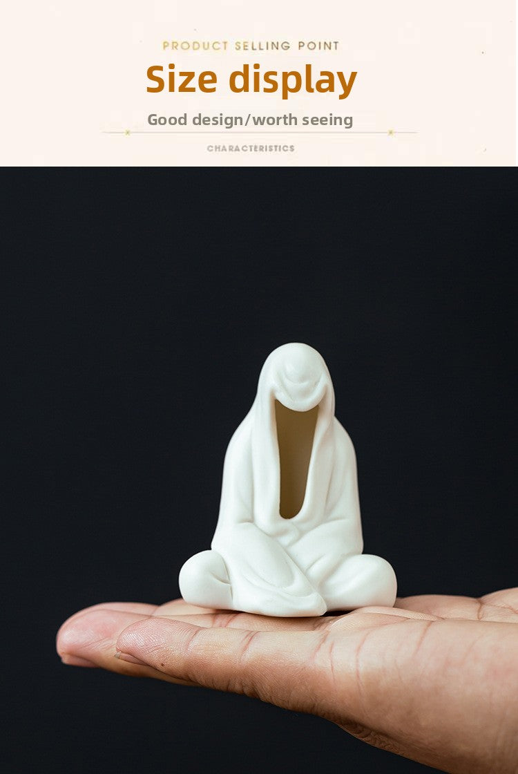 Zensoullab Creative Ceramic Crafts Decoration Zen Buddha Character Tea Space Chinese Living Room White Porcelain Fish Tank Decorations