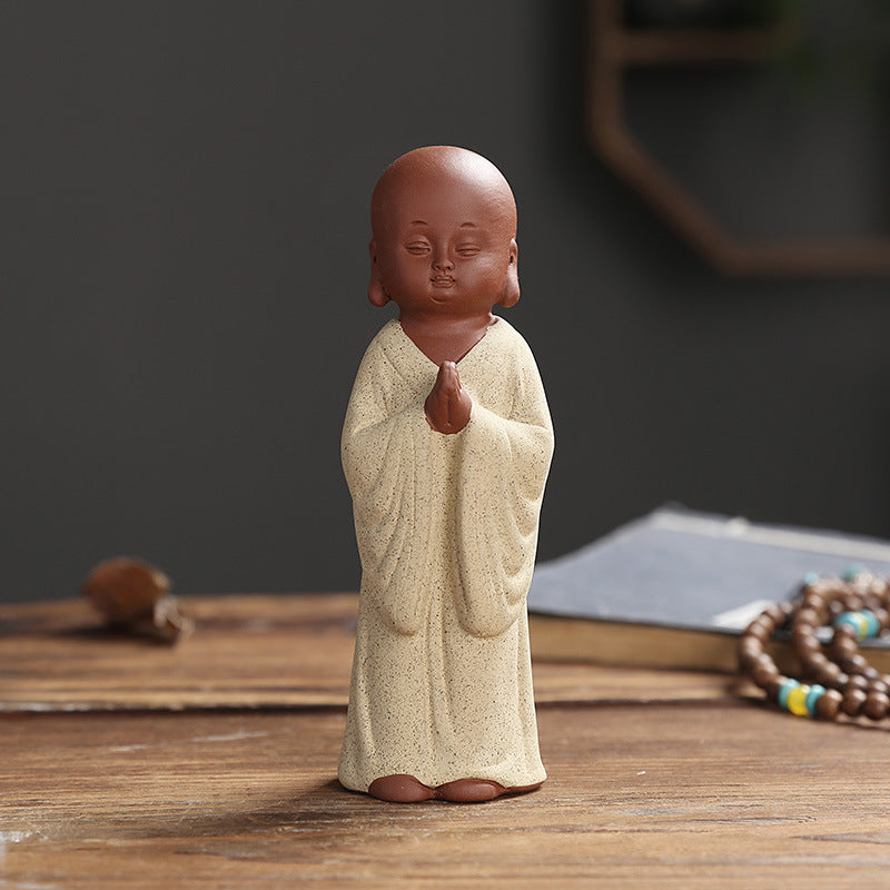 zensoullab Purple Clay Little Monk Zen Home Decor Chinese Style Ornament Living Room Study Entrance Tea Room Tea Pet Bonsai Ceramic Decoration